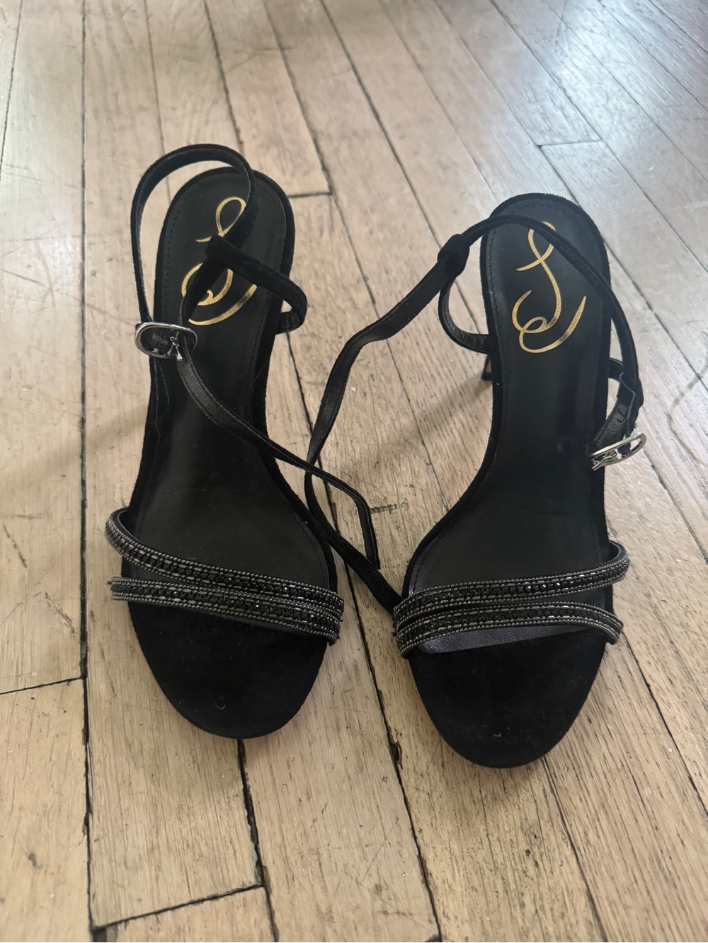 Sam Edelman Black Strappy Evening Sandals with Beaded Detail